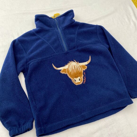 Shire Classics Fleece Pullover Boys Large Highland Cow Embroidered Plaid Collar - Picture 3 of 8